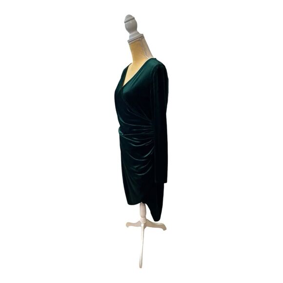 Emerald Velvet Dress Large Cocktail Holiday Elegant Elevated Old Money Stretch - Picture 6 of 16